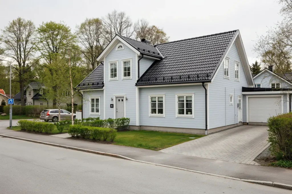 takbyte med nya betongpannor p villa i valsta